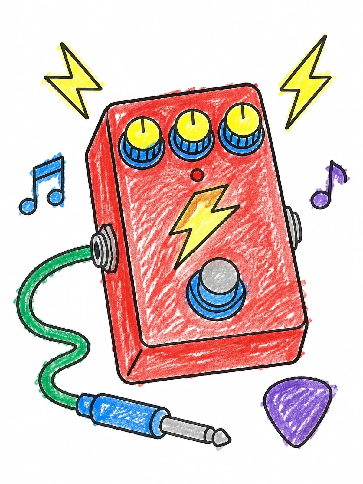 Colored example of the Guitar Distortion Pedal And Cable coloring page
