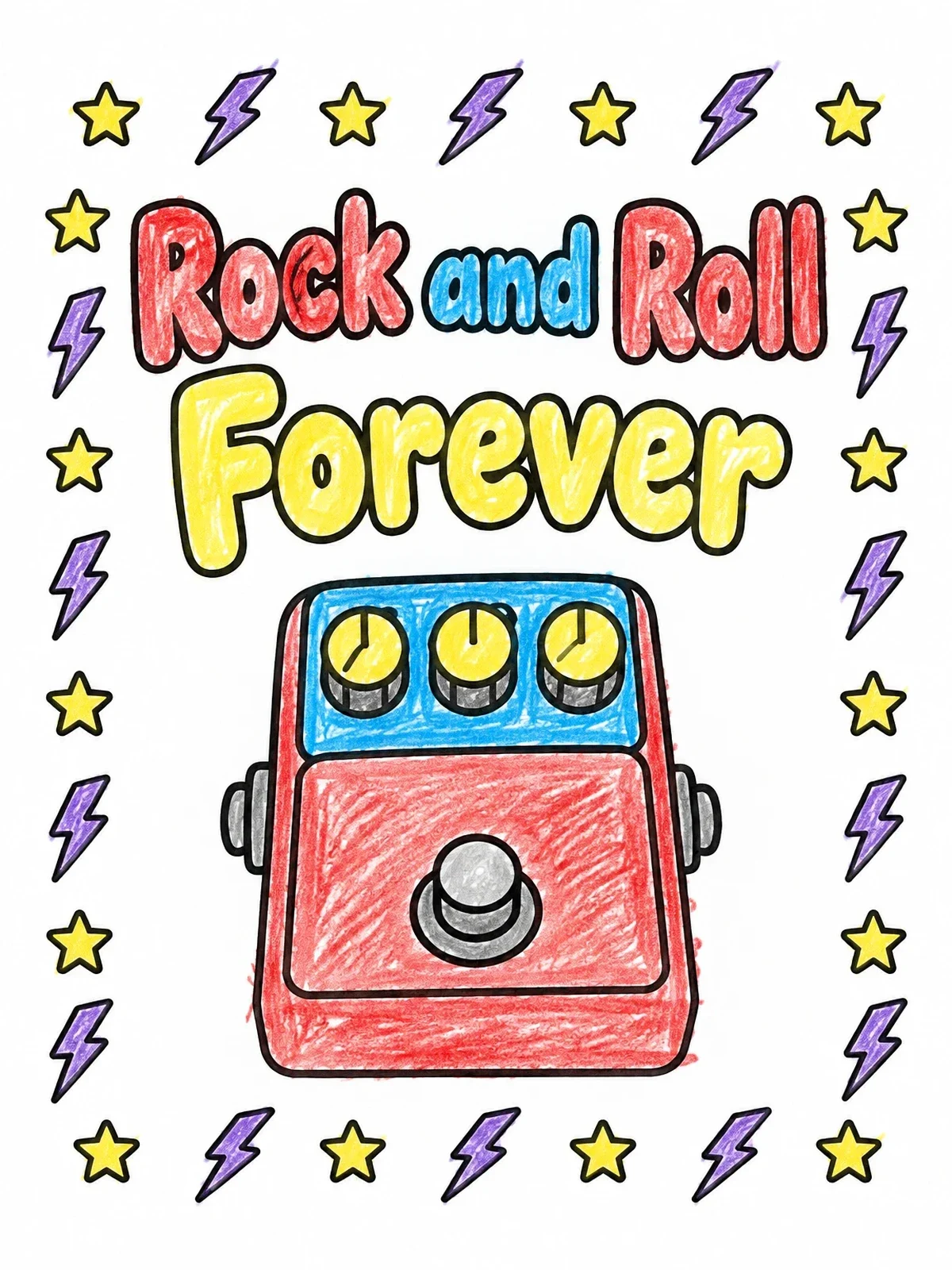 Colored example of the Rock And Roll Guitar Pedal coloring page