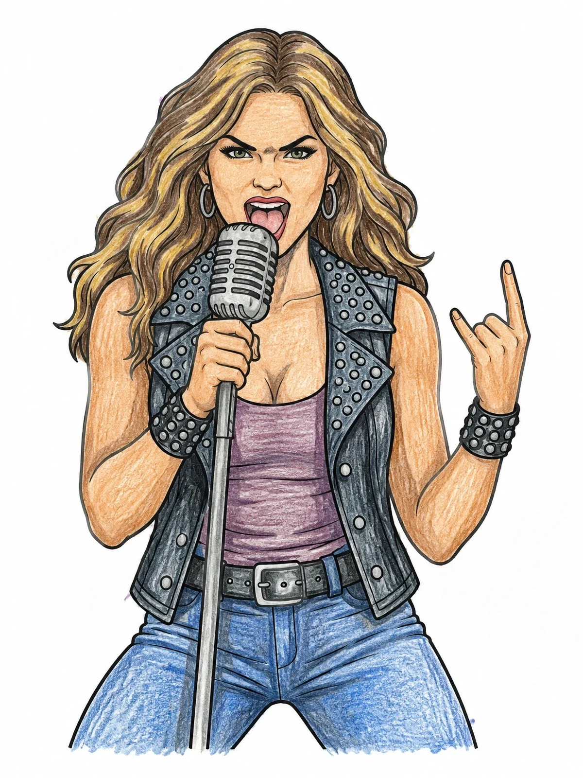 Colored example of the Heavy Metal Singer At The Microphone coloring page