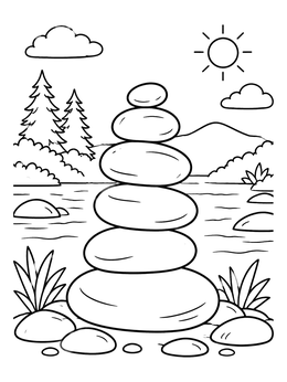 Free printable Balanced River Stone Cairn coloring page