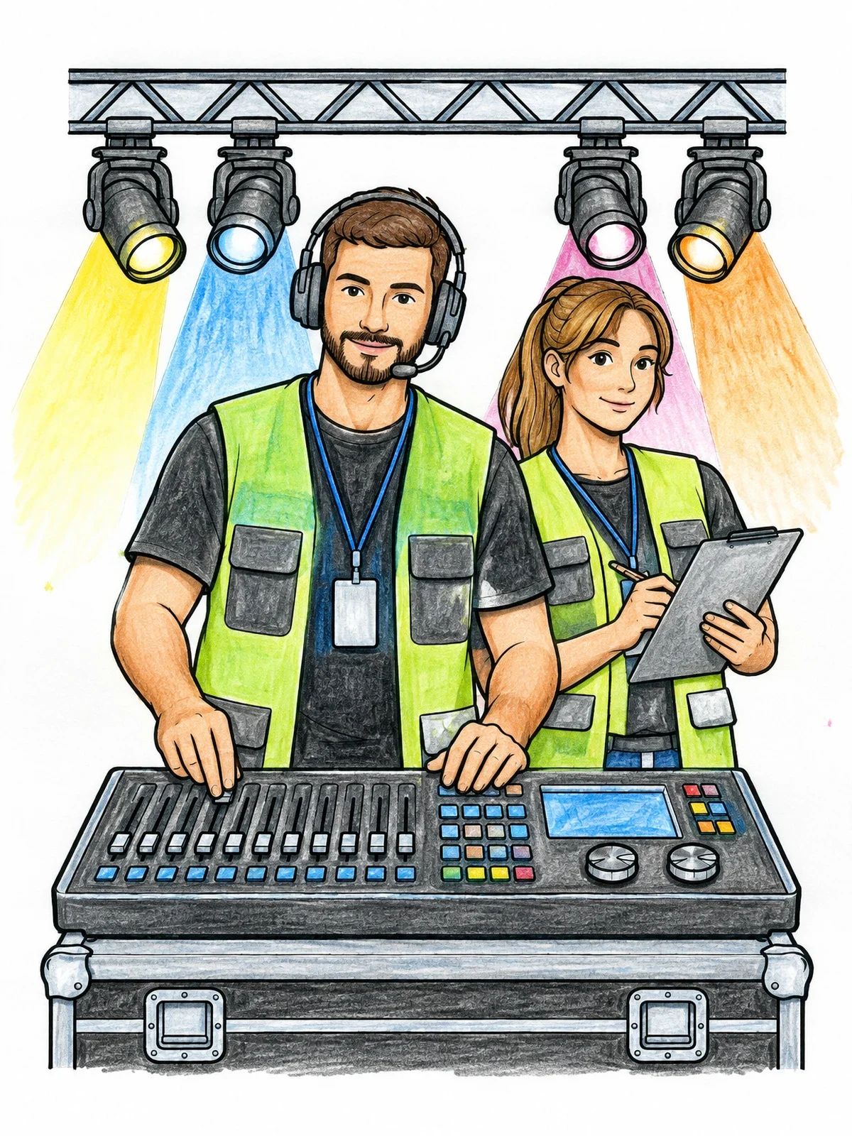 Colored example of the Concert Lighting And Sound Crew coloring page
