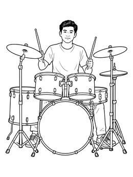 Free printable Rock Band Drummer At Kit coloring page