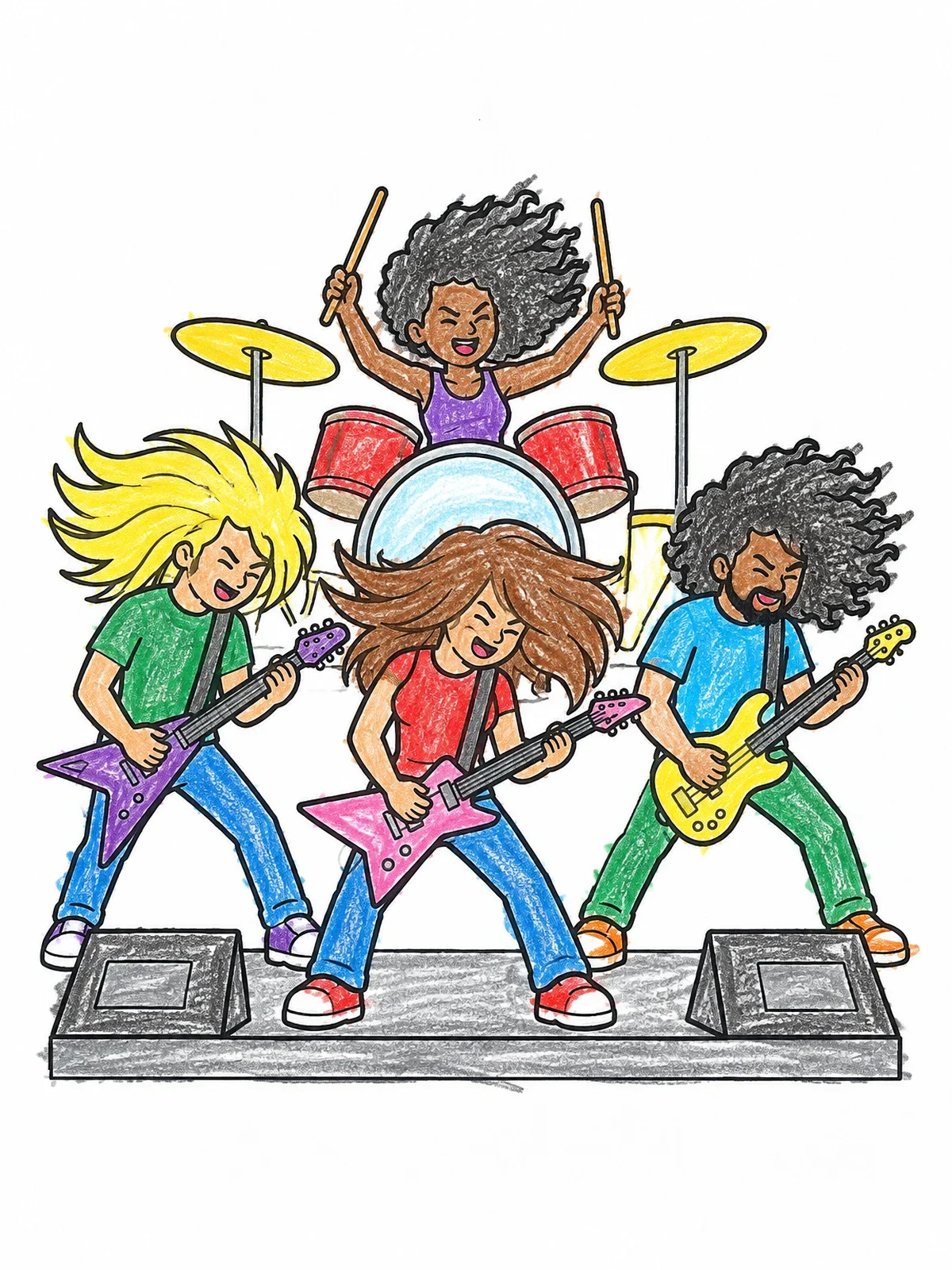 Colored example of the Rock Band Headbanging On Stage coloring page