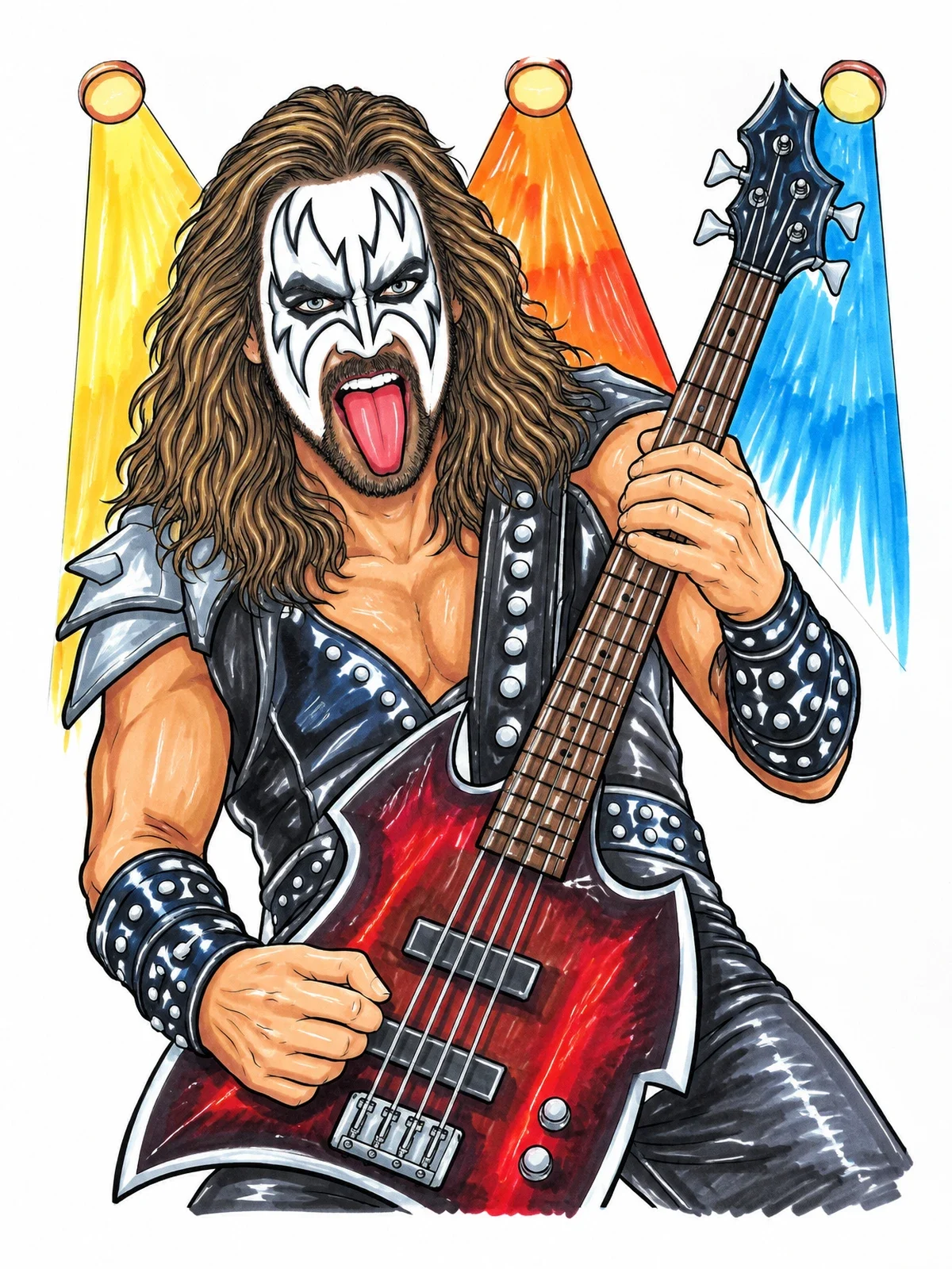 Colored example of the Heavy Metal Bassist On Stage coloring page