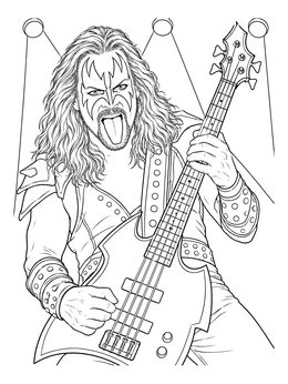 Free printable Heavy Metal Bassist On Stage coloring page