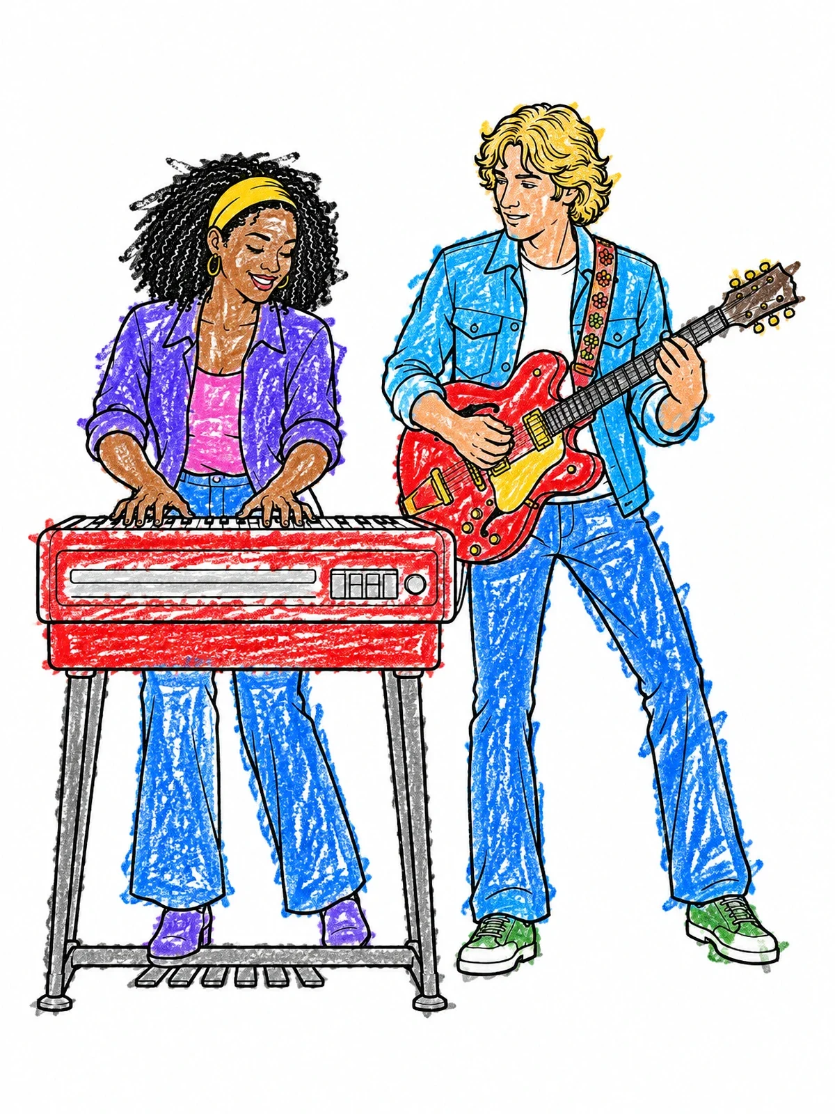 Colored example of the Keyboardist And Guitarist Performing Together coloring page