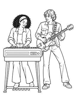 Free printable Keyboardist And Guitarist Performing Together coloring page