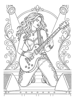 Free printable Kneeling Guitarist On Concert Stage coloring page
