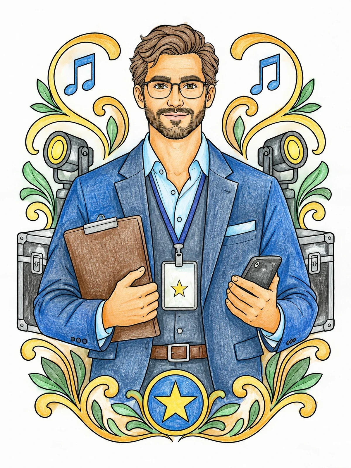 Colored example of the Rock Band Manager With Clipboard coloring page