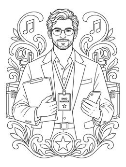 Free printable Rock Band Manager With Clipboard coloring page