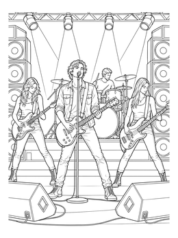 Free printable Rock Band Performing Live On Stage coloring page