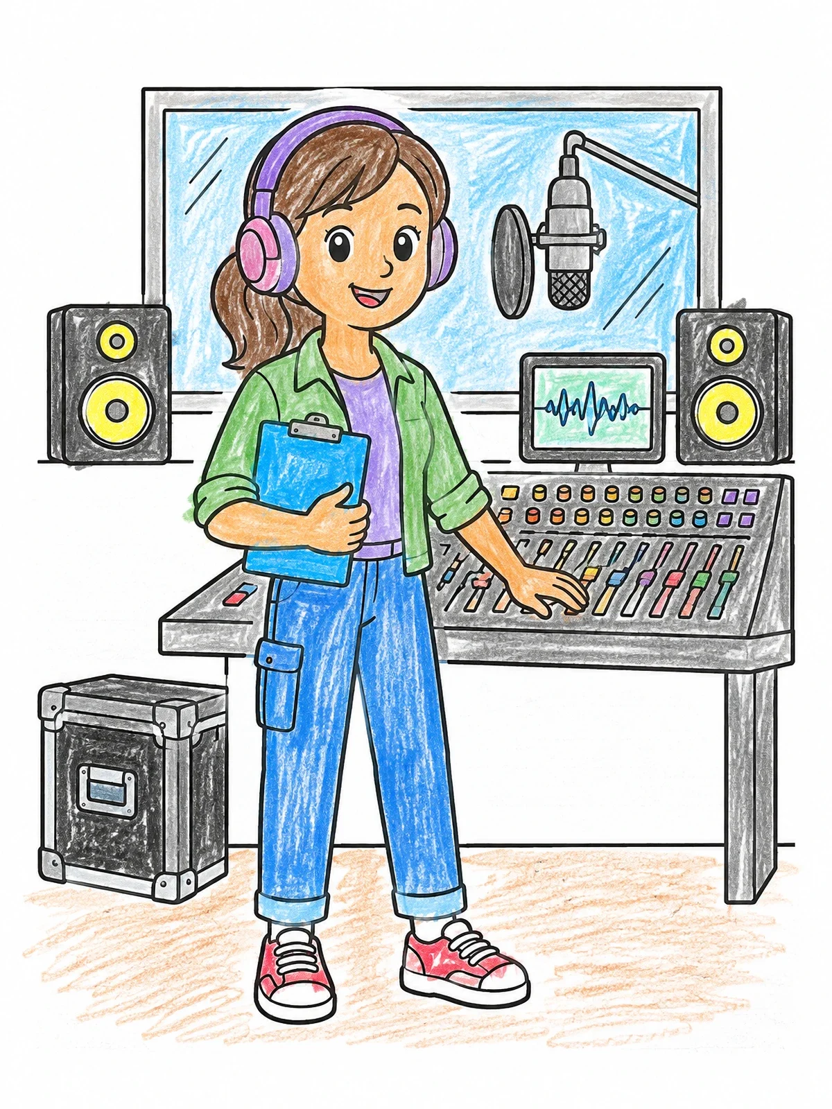 Colored example of the Sound Engineer In Recording Studio coloring page
