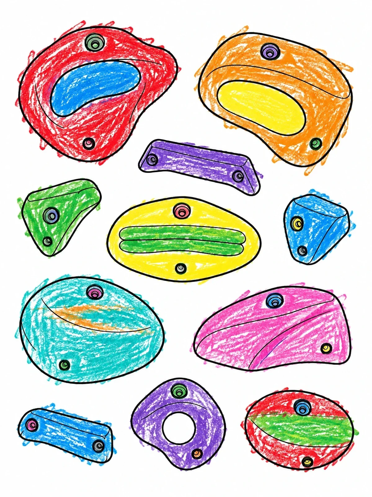 Colored example of the Assortment Of Climbing Wall Holds coloring page