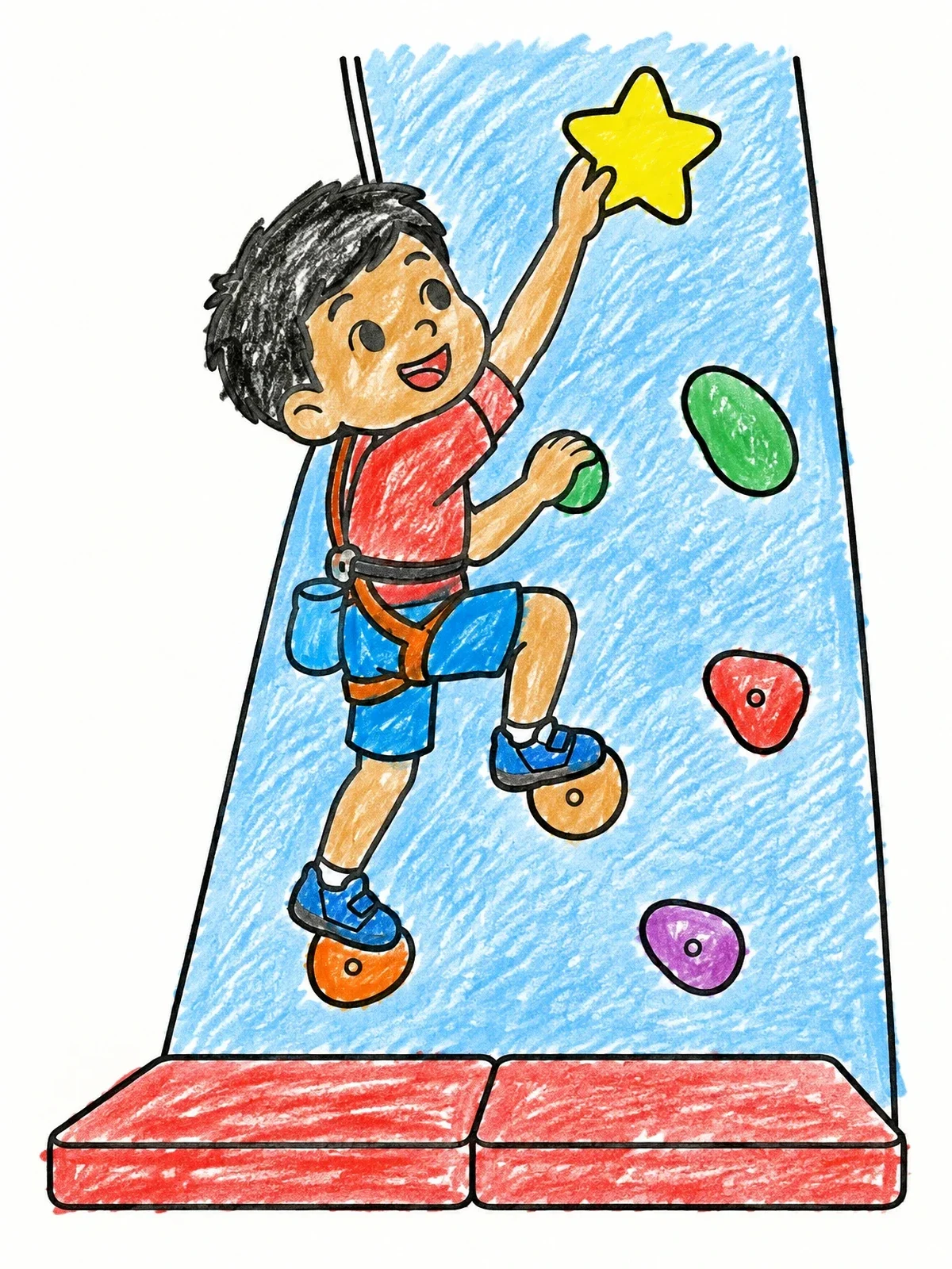 Colored example of the Boy Climbing Indoor Wall coloring page