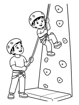 Free printable Boy Climbing With Belayer At Gym coloring page