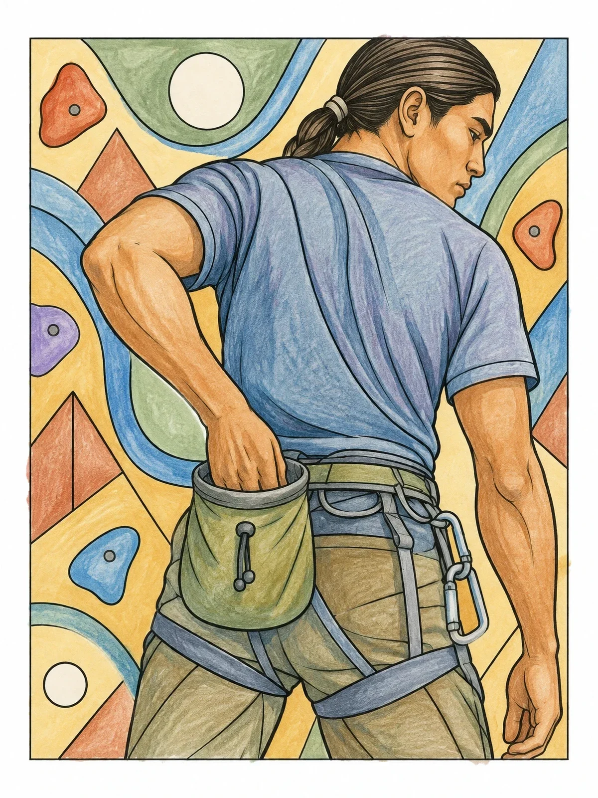 Colored example of the Climber Reaching For Chalk Bag coloring page