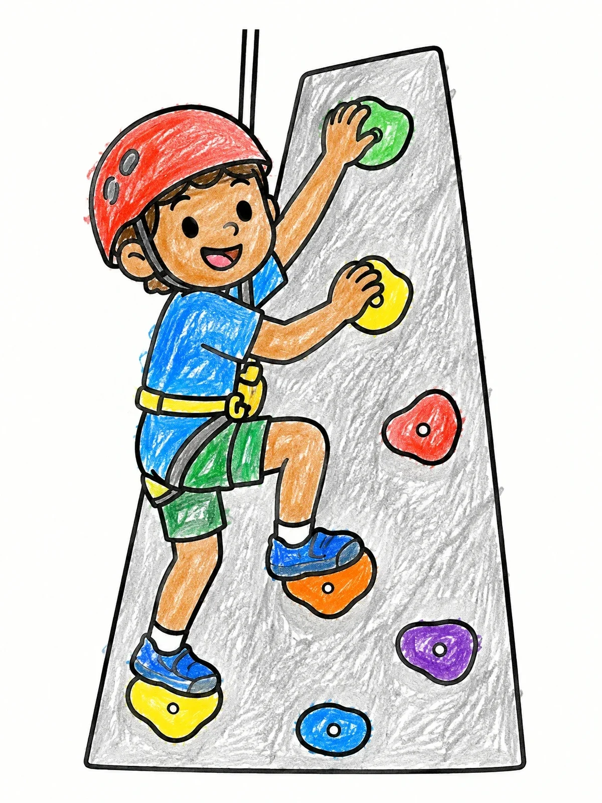 Colored example of the Young Boy On Climbing Wall coloring page