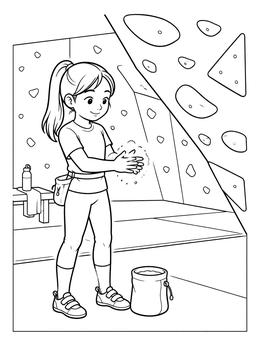Free printable Young Climber Chalking Her Hands coloring page
