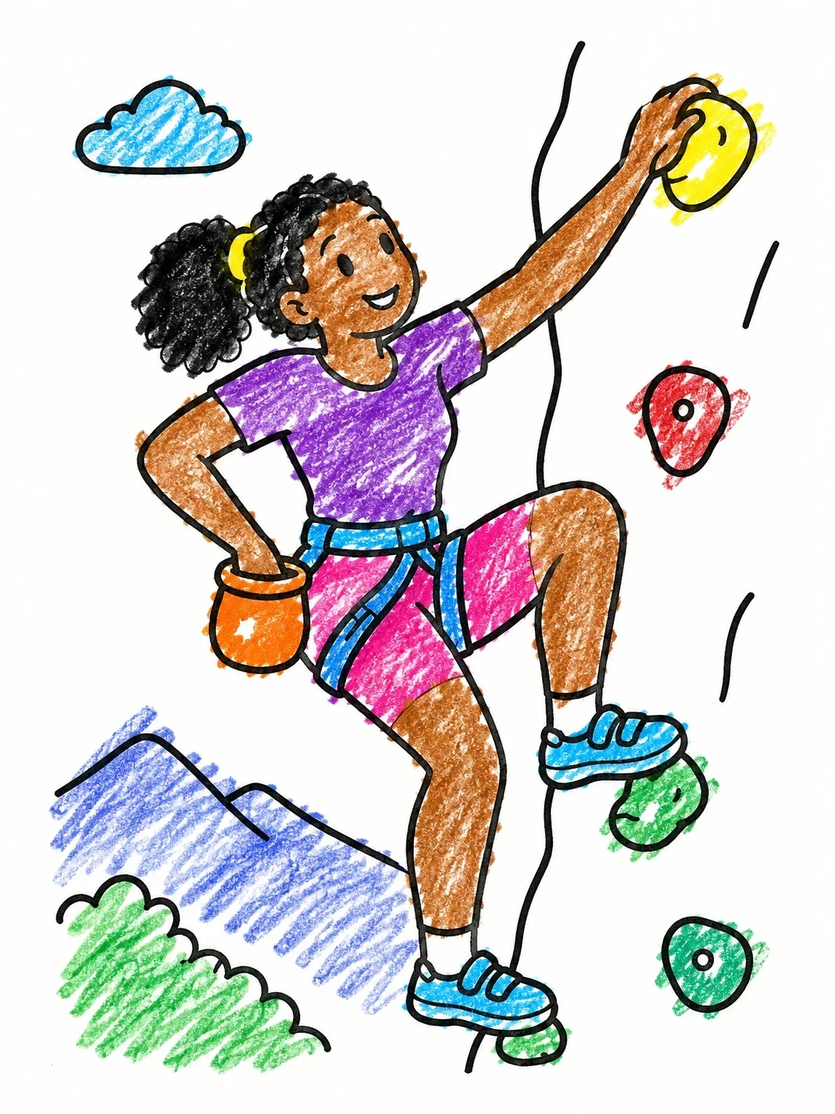 Colored example of the Young Climber Reaching Up coloring page