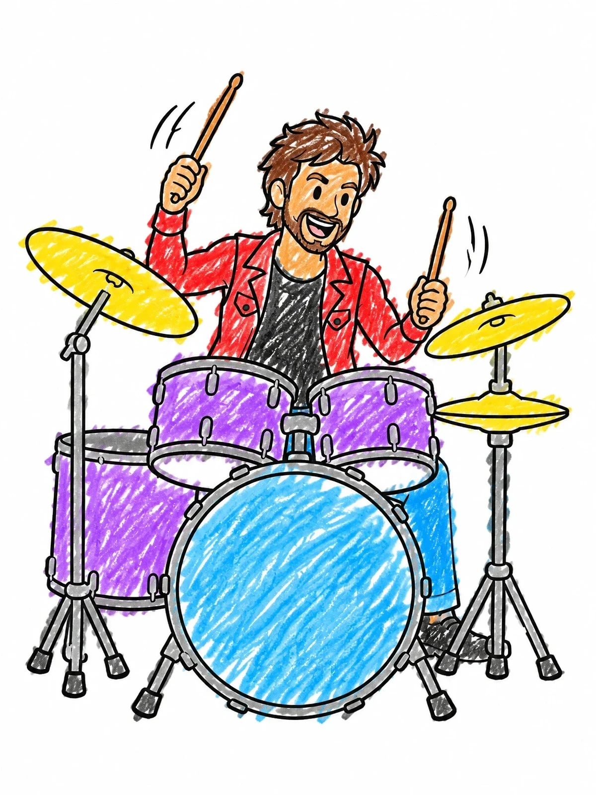 Colored example of the Rock Drummer Playing A Drum Set coloring page