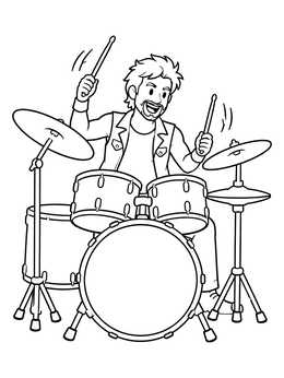 Free printable Rock Drummer Playing A Drum Set coloring page