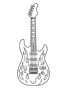 Free printable Rock Electric Guitar With Flames coloring page
