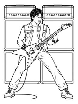 Free printable Rock Guitarist With Amplifier Stack coloring page