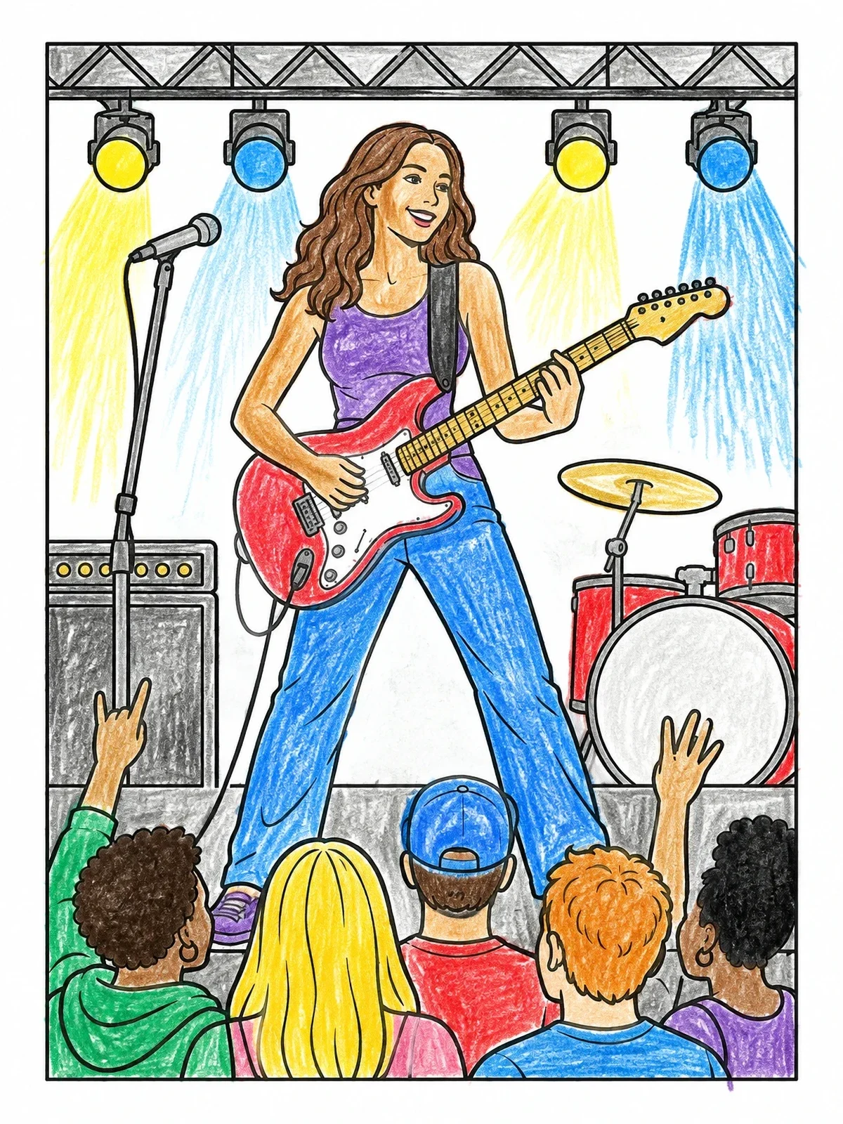 Colored example of the Rock Guitarist Performing On Stage coloring page