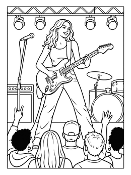 Free printable Rock Guitarist Performing On Stage coloring page