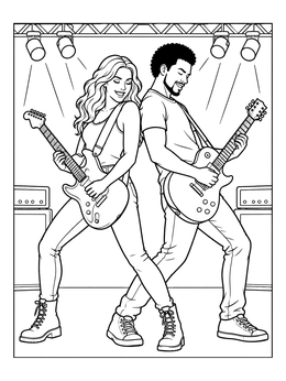 Free printable Rock Guitarists Back To Back On Stage coloring page