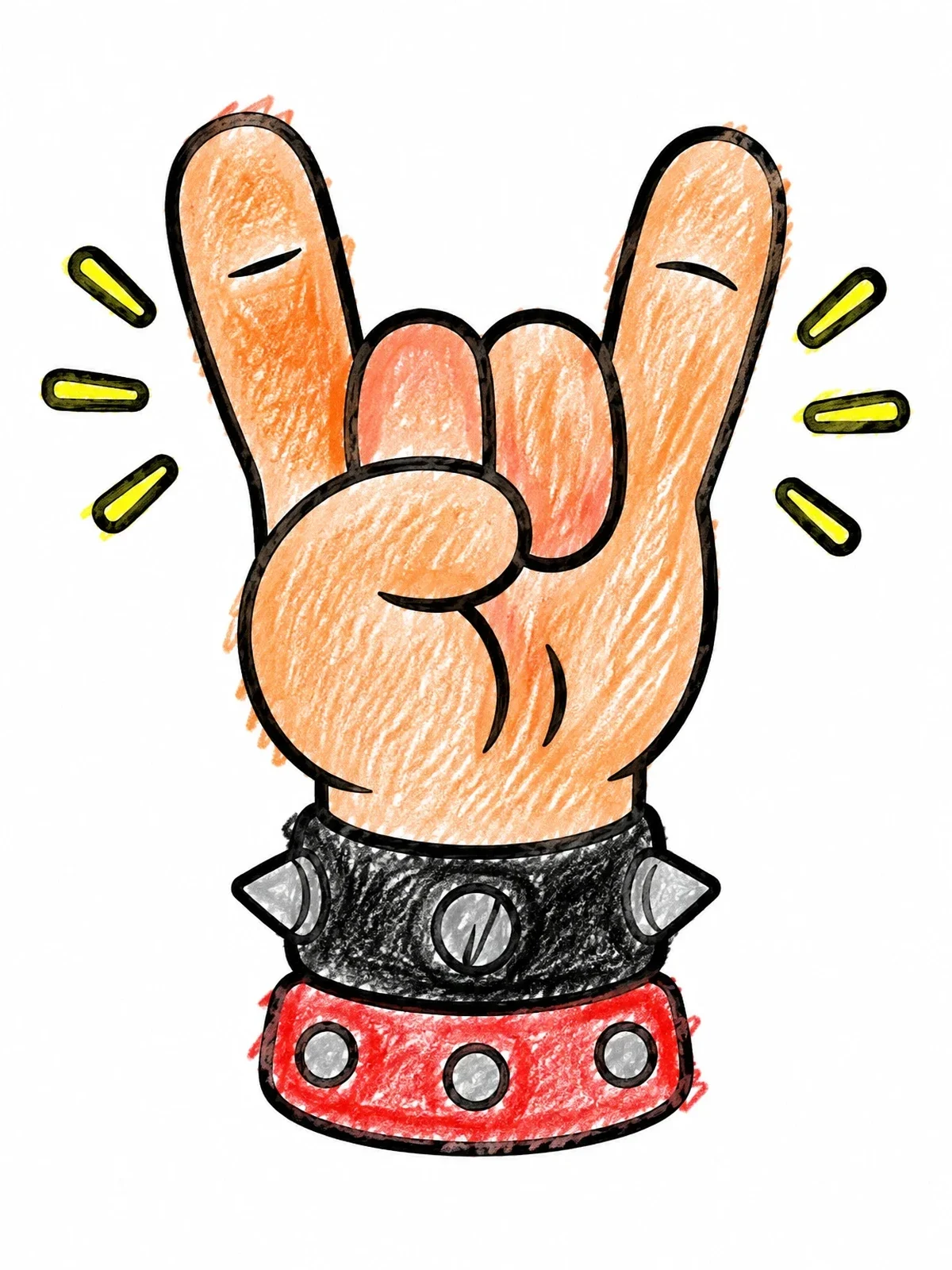 Colored example of the Rock On Hand Sign With Studded Wristbands coloring page