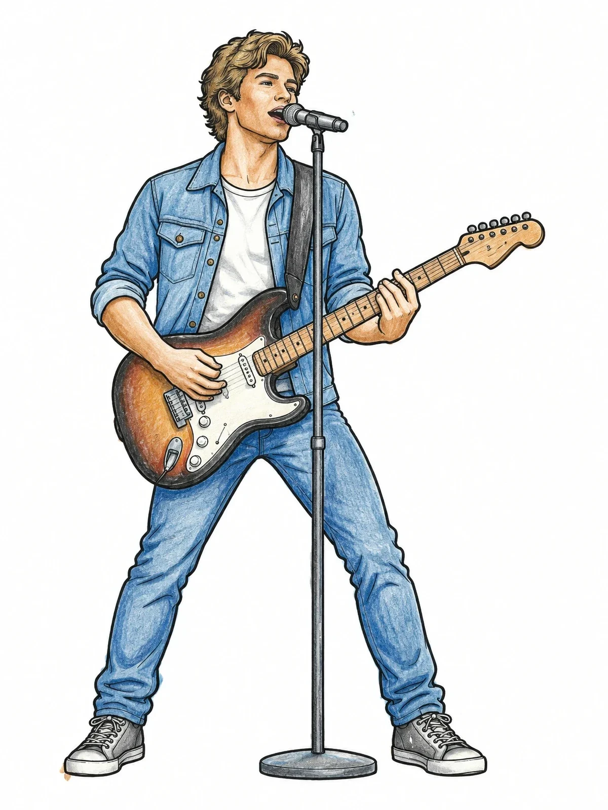 Colored example of the Rock Singer With Electric Guitar coloring page