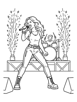 Free printable Rock Singer On Stage With Fireworks coloring page