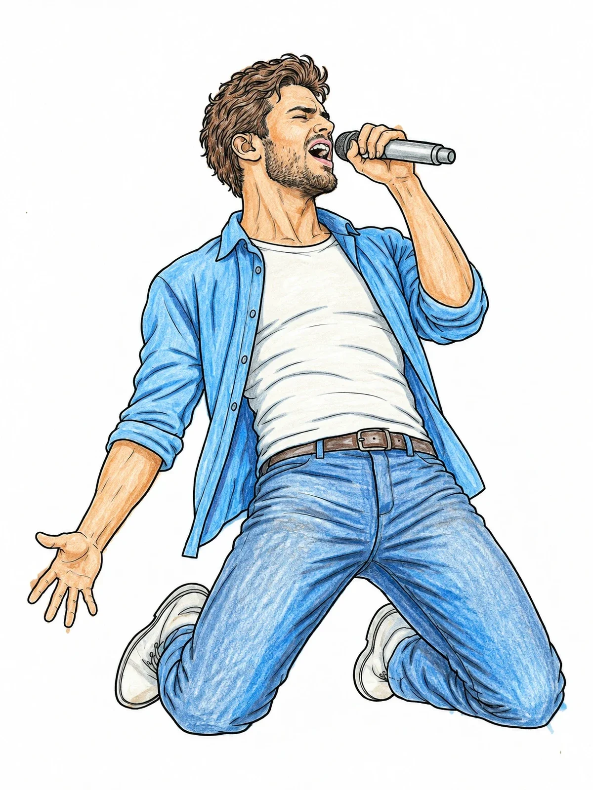 Colored example of the Rock Singer Sliding On Knees coloring page