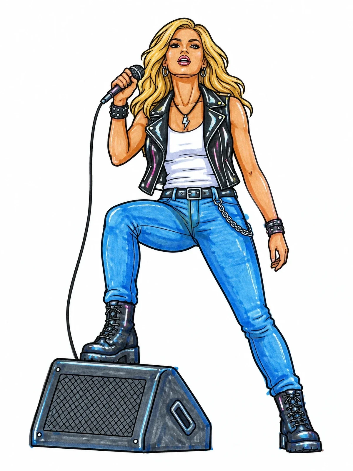Colored example of the Rock Singer On Stage Monitor coloring page