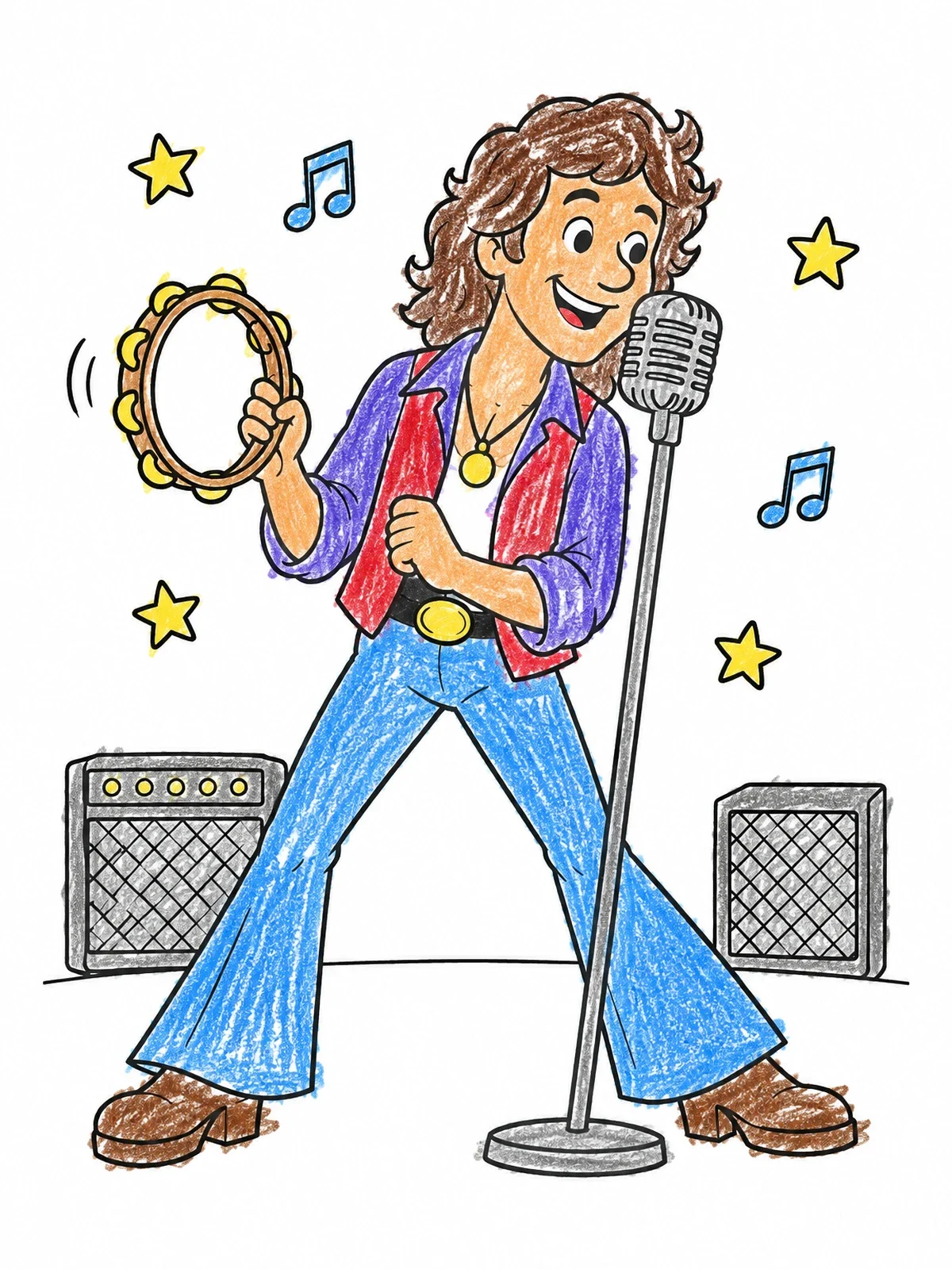 Colored example of the Rock Singer With Tambourine coloring page