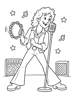 Free printable Rock Singer With Tambourine coloring page