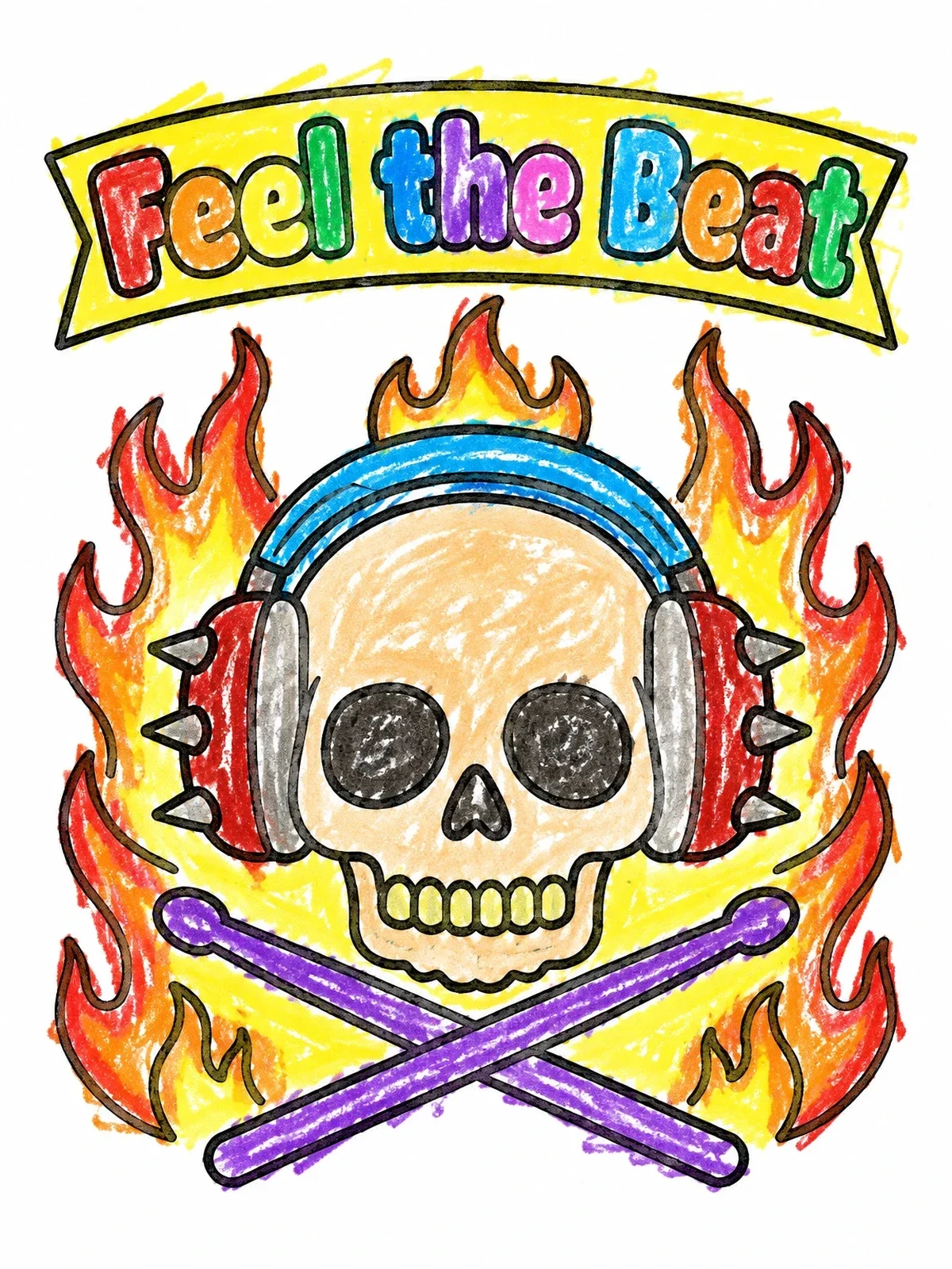 Colored example of the Rock Skull With Headphones And Flames coloring page