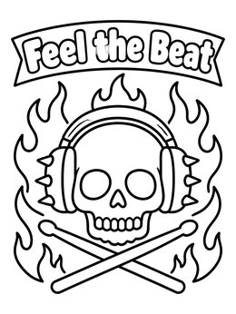 Free printable Rock Skull With Headphones And Flames coloring page