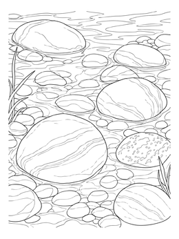 Free printable Smooth River Pebbles In Shallow Creek coloring page