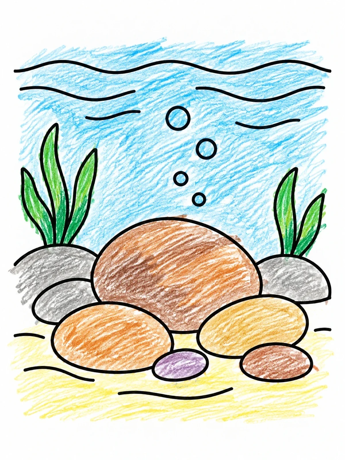 Colored example of the Smooth River Pebbles Underwater coloring page