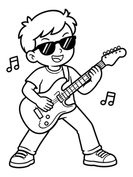 Free printable Cool Boy Playing Electric Guitar coloring page