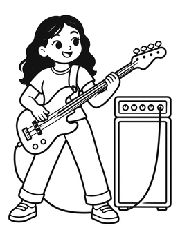 Free printable Cool Girl Playing Bass Guitar coloring page