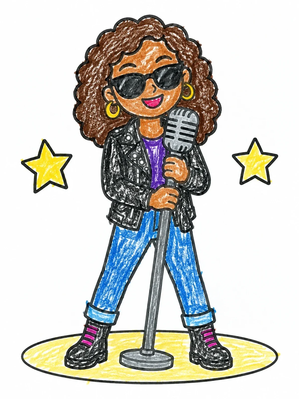 Colored example of the Cool Singer With Vintage Microphone coloring page