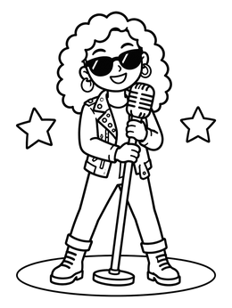 Free printable Cool Singer With Vintage Microphone coloring page