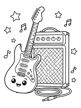 Free printable Cute Electric Guitar And Amplifier coloring page