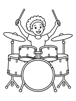 Free printable Happy Kid Playing The Drums coloring page