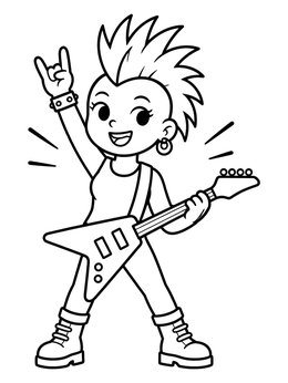 Free printable Rock Star With Mohawk And Guitar coloring page
