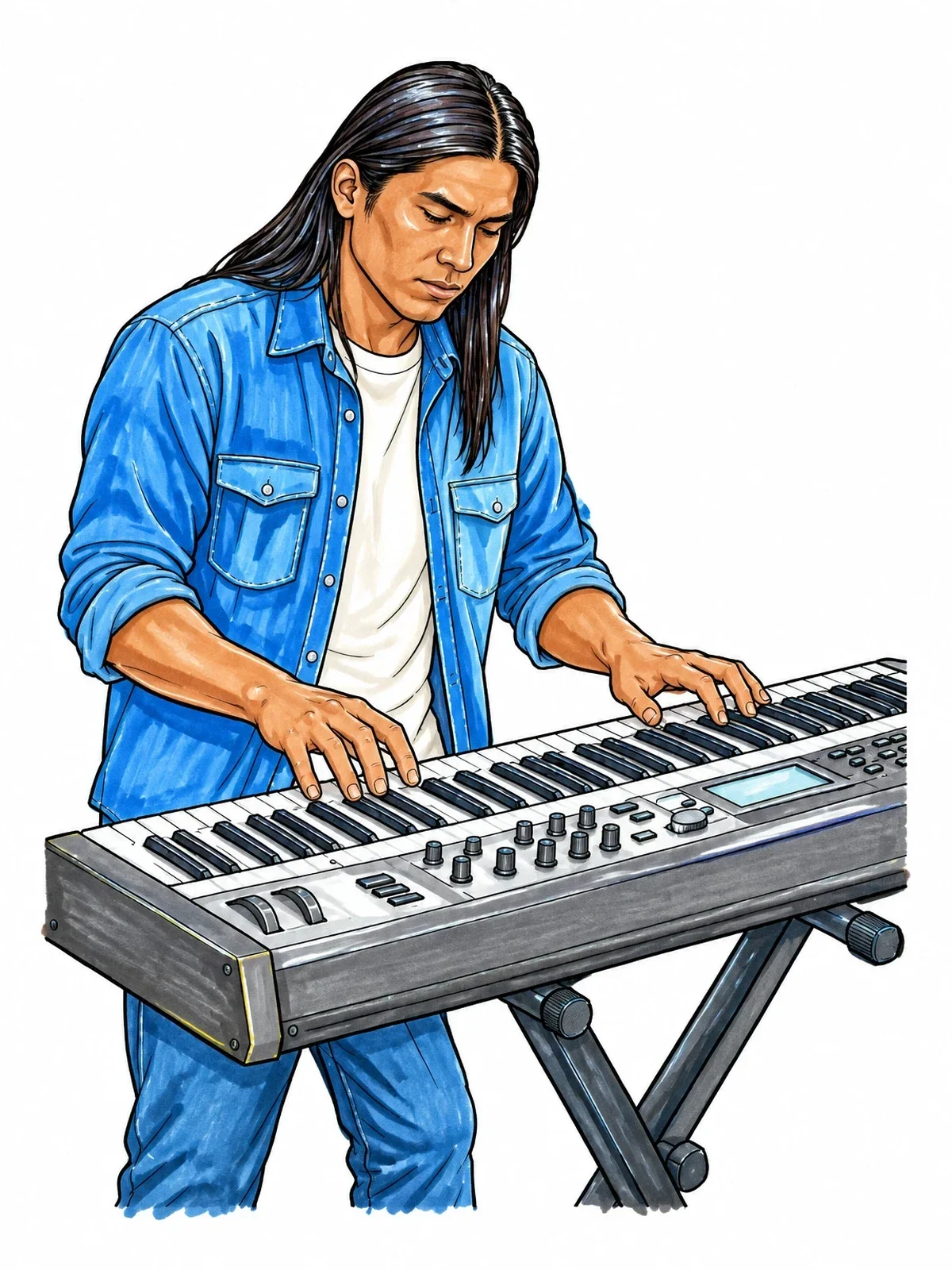 Colored example of the Musician Playing Synthesizer Keyboard coloring page