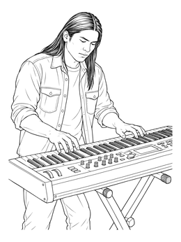 Free printable Musician Playing Synthesizer Keyboard coloring page